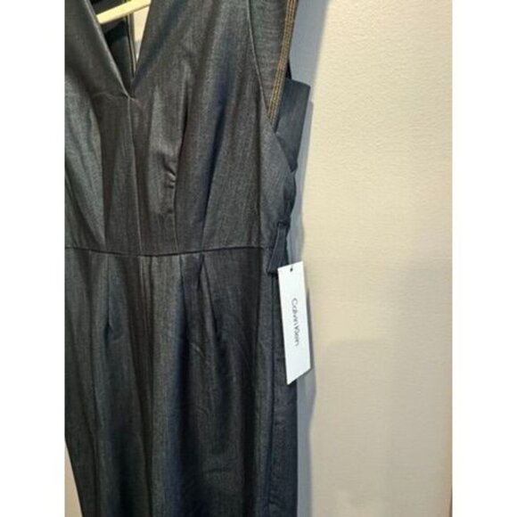 NWT Calvin Klein Wms Sleeveless Denim Jumpsuit Sz 4 V-Neck Back Zip $139 READ - Picture 3 of 7